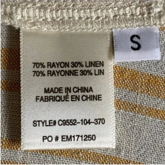 Anthropologie Cloth & Stone Yellow and White Linen Blend Stripe Shirt Size Small - Picture 6 of 7